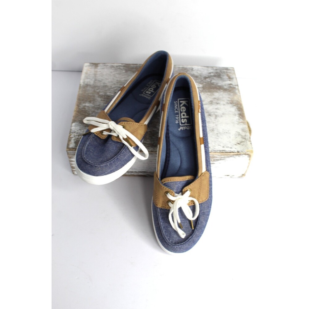 Keds Ortholite Canvas Shoes Womens 6 Navy White Tan Nautical Cushioned A18-61790